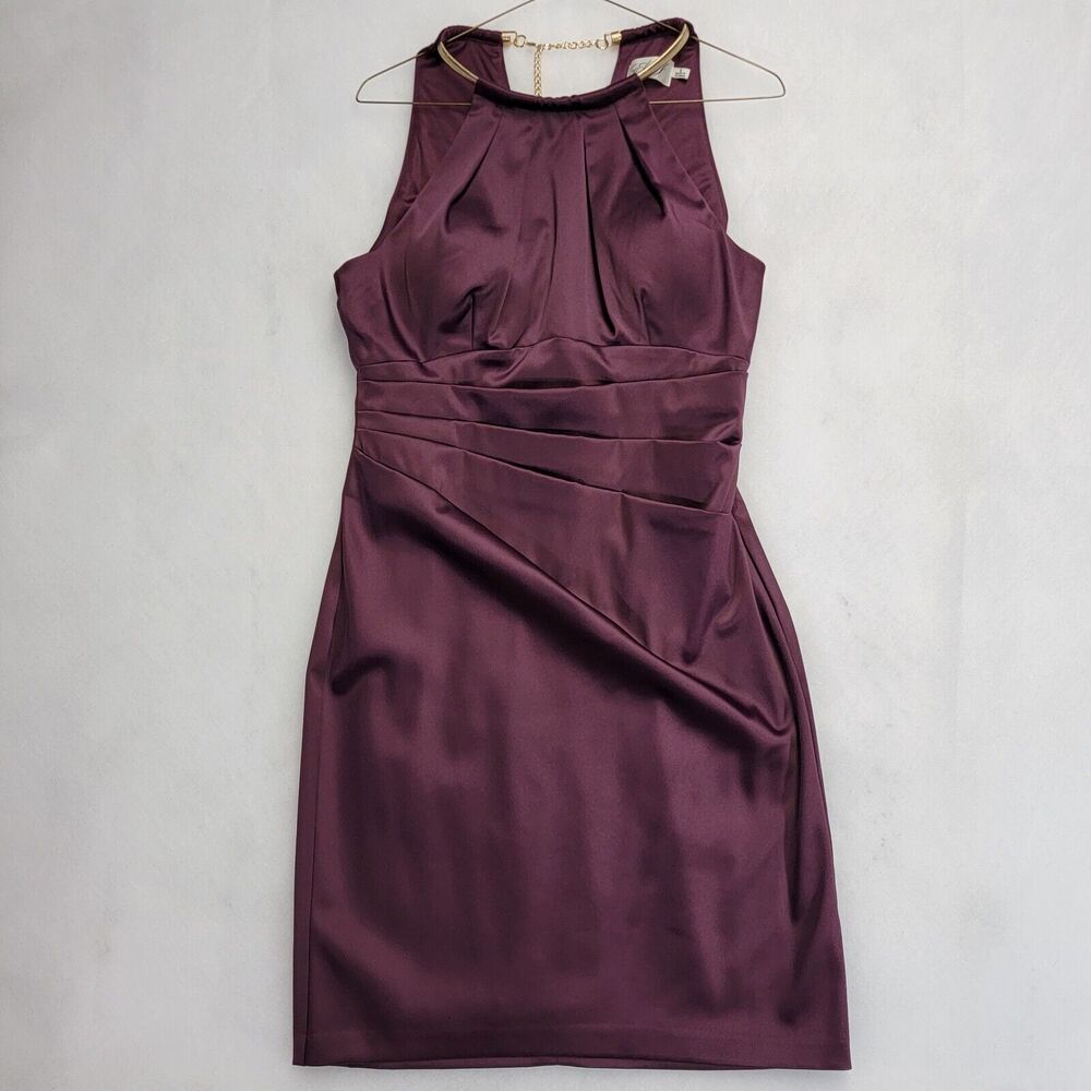 Eliza J Midi Lined Gold Necklace Collar Sz 8 Purple Sleeveless Dress Womens New